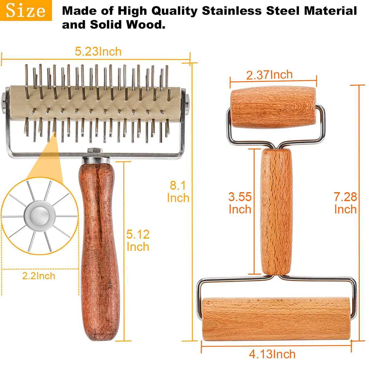 LOSYHU stainless-steel roller, smooth action for even dough rolling and crusts.
