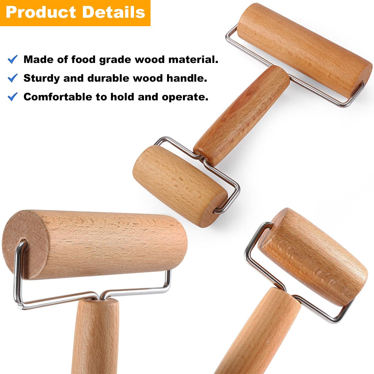 LOSYHU wooden dough docker, natural grip for comfortable kitchen use.
