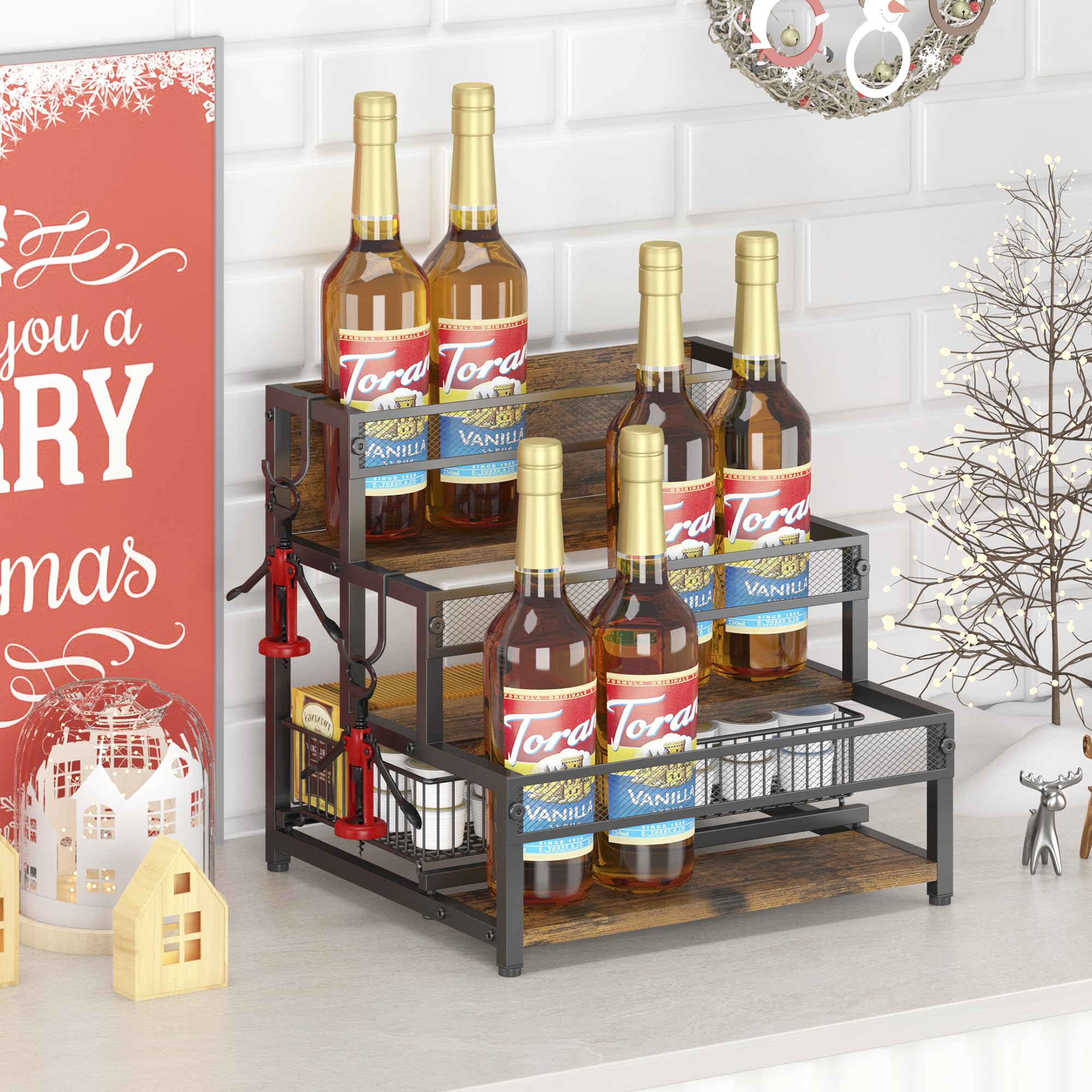 Loteyike 3-tier syrup rack side view demonstrates stable multi-tier storage