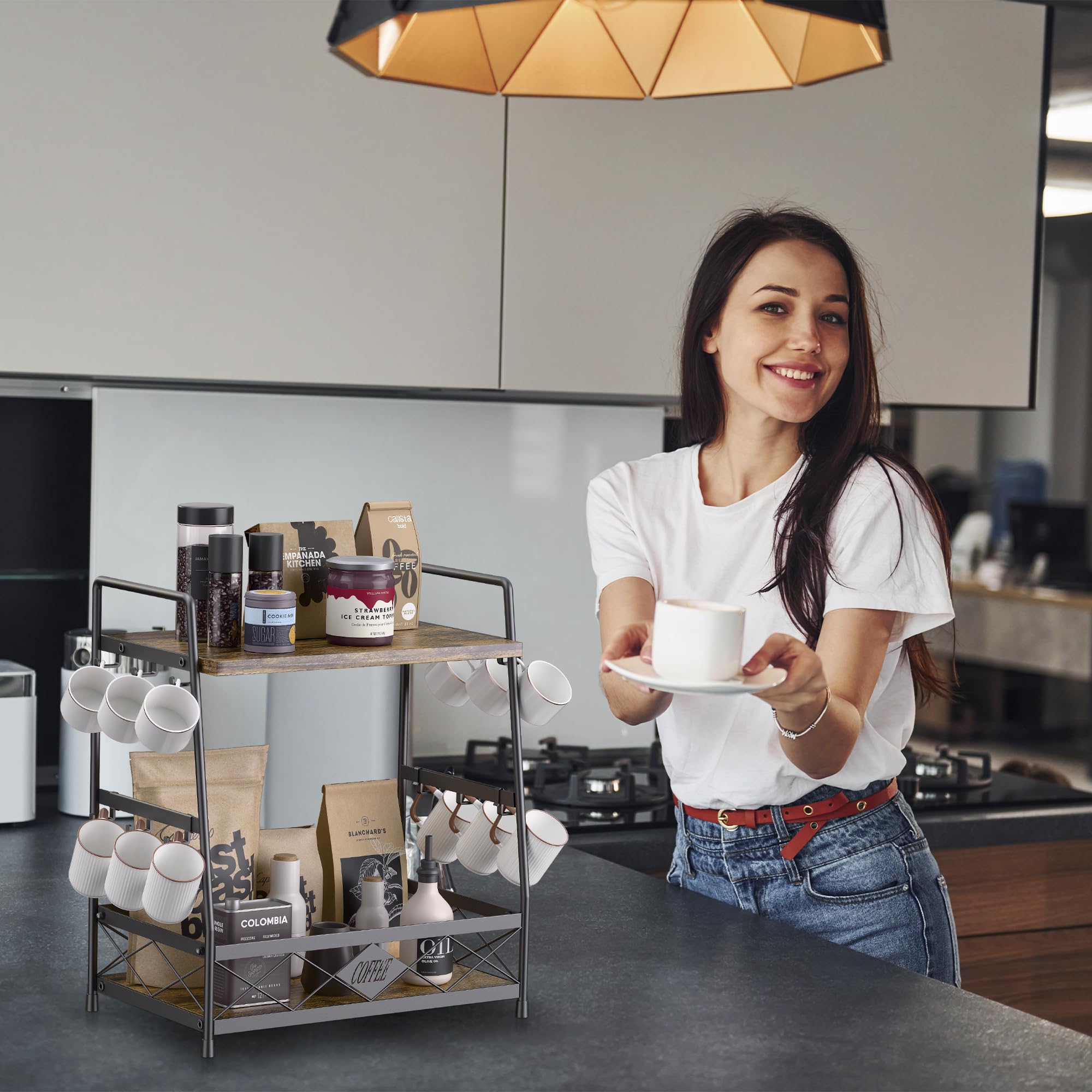 LOTEYIKE coffee bar display stand adds stylish organization to kitchens.