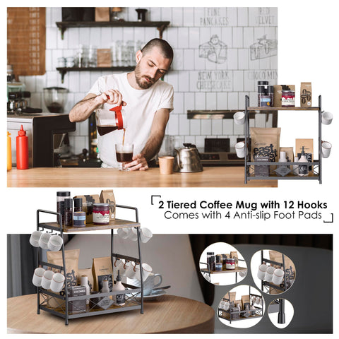 LOTEYIKE coffee mug organizer with 12 hooks saves counter space and neatness.
