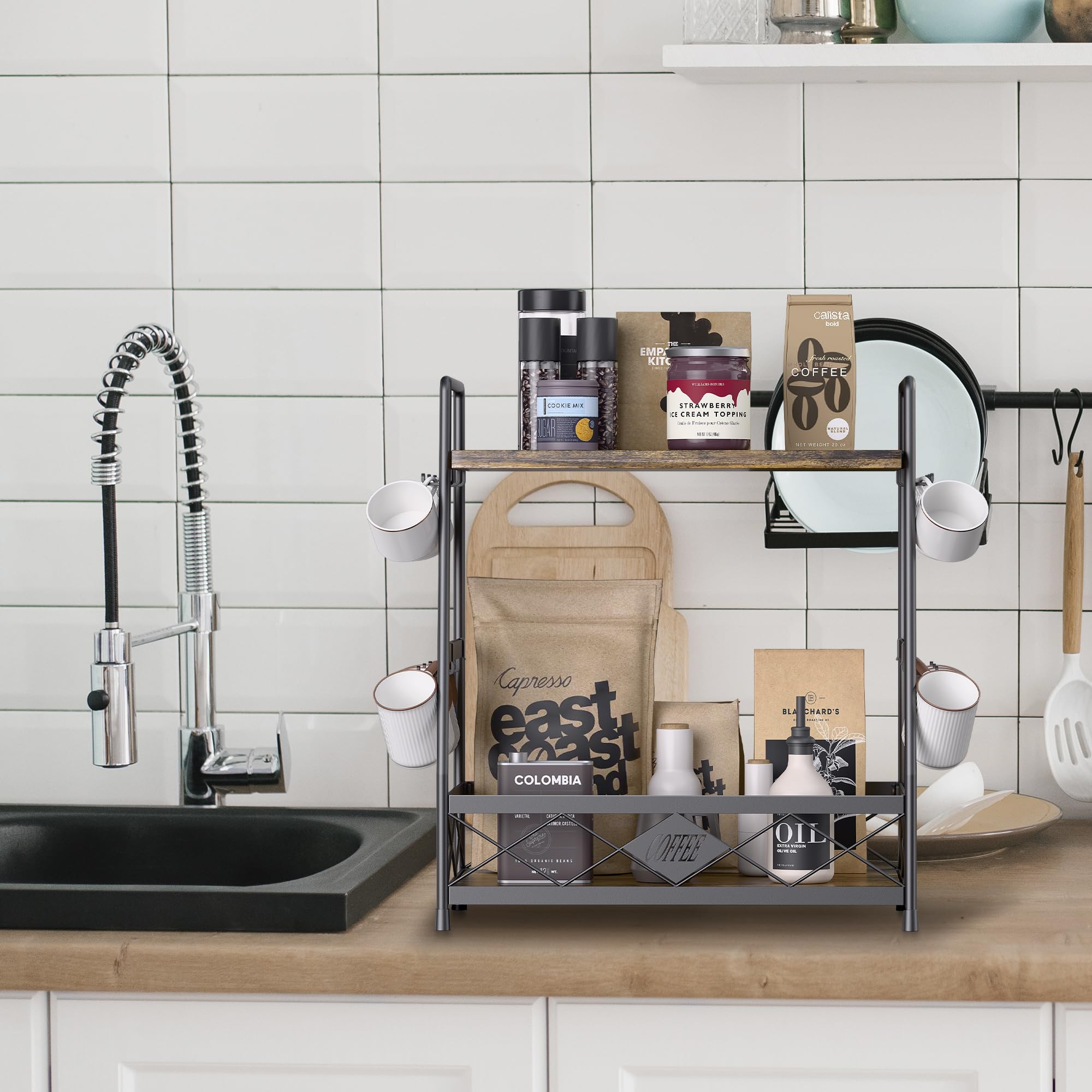 LOTEYIKE easy-assembly mug rack installs quickly for instant organization.