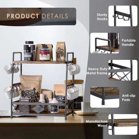 LOTEYIKE metal mug shelf for coffee bar holds mugs and accessories securely.