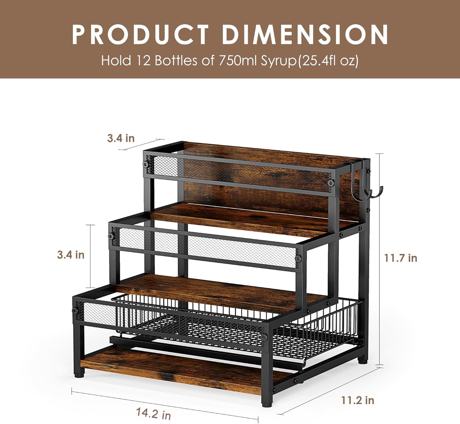 Loteyike syrup rack removable baskets highlight extra space for stirrers and accessories