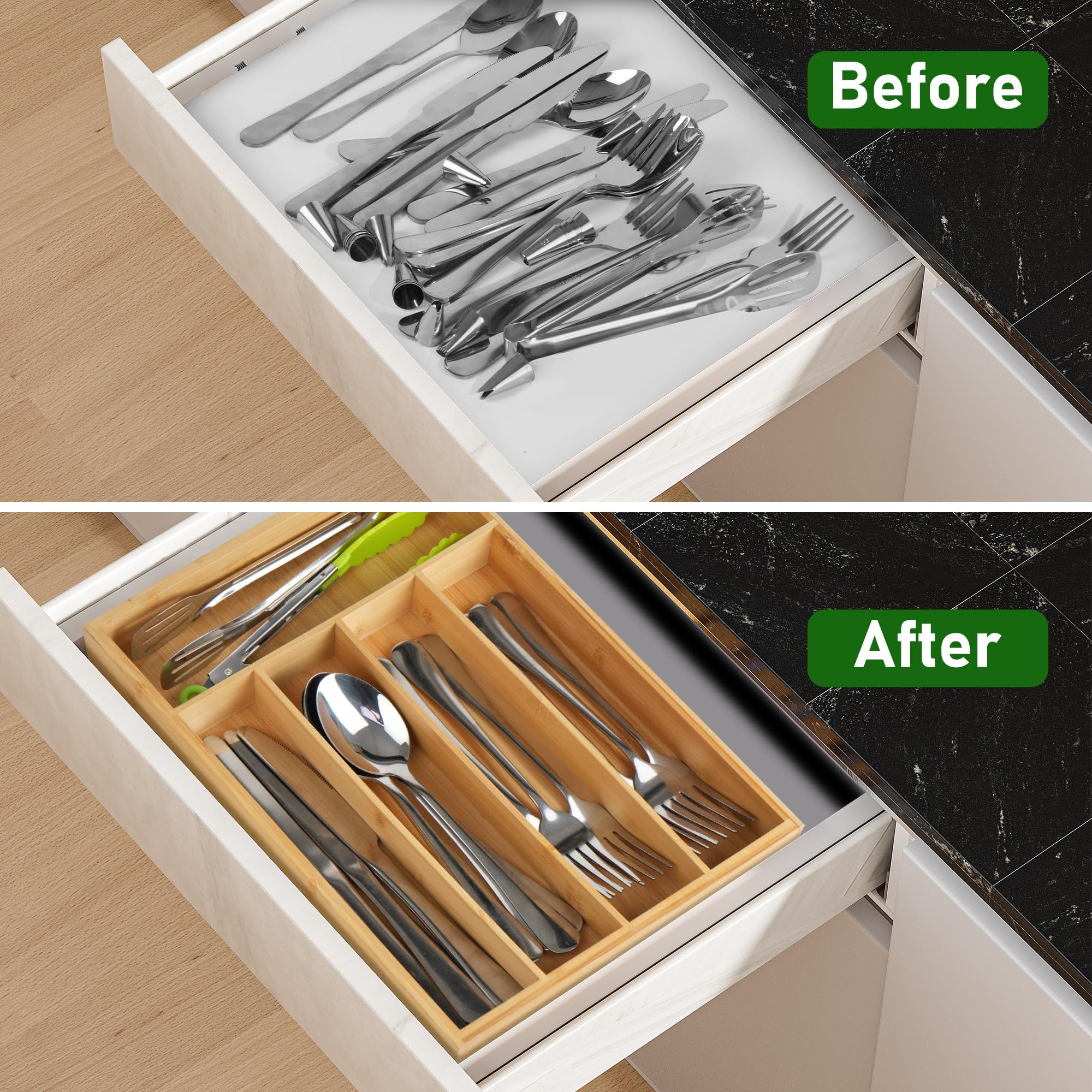 LotFancy bamboo tray in natural finish adds durable, stylish drawer organization.