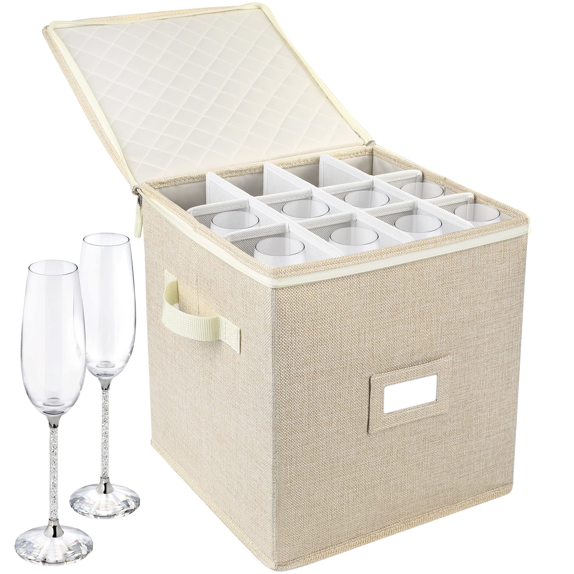 LotFancy champagne flute storage container protects delicate glassware during a move
