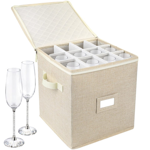 LotFancy champagne flute storage container protects delicate glassware during a move