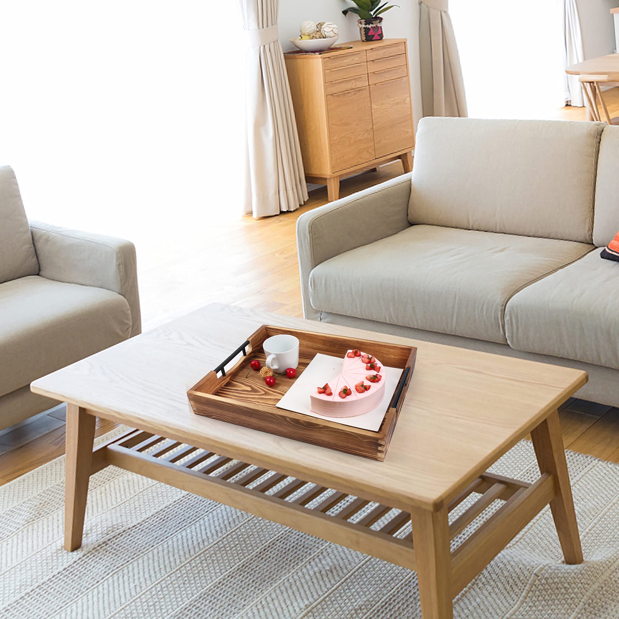 LotFancy wood tray displayed on a coffee table adding functional decor