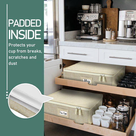 LotFancy cup storage box beige color complements home cabinets and shelves.