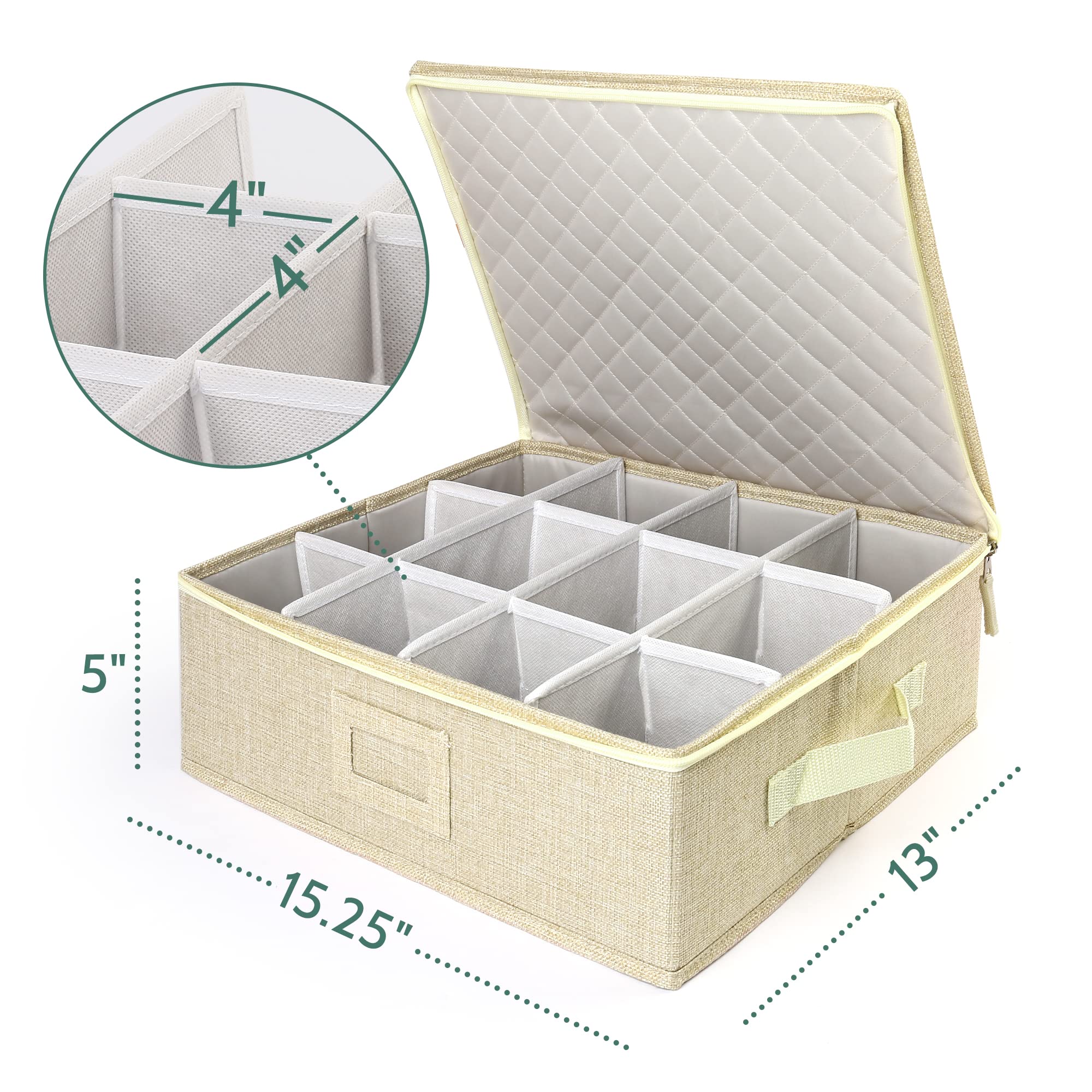 LotFancy cup storage box with 12 padded compartments keeps mugs safe.
