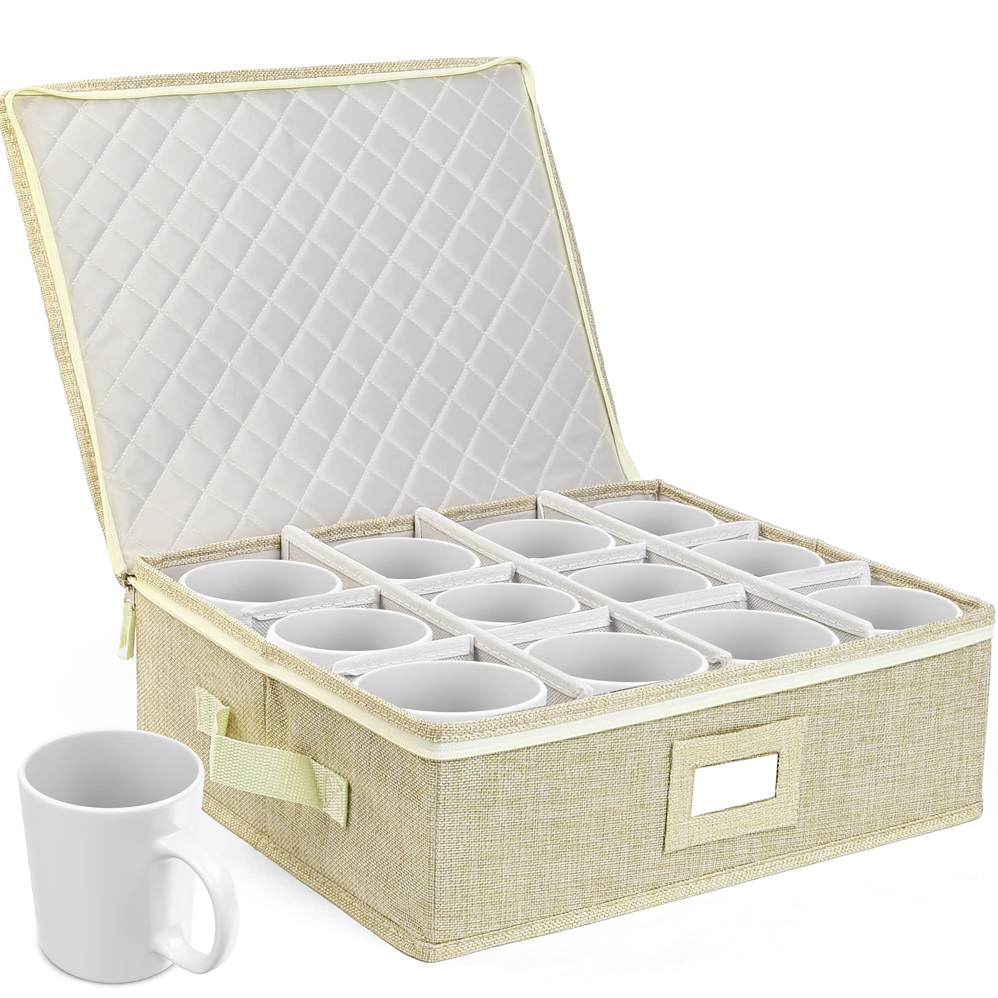 LotFancy cup storage box adapts to various mug sizes and ornaments.