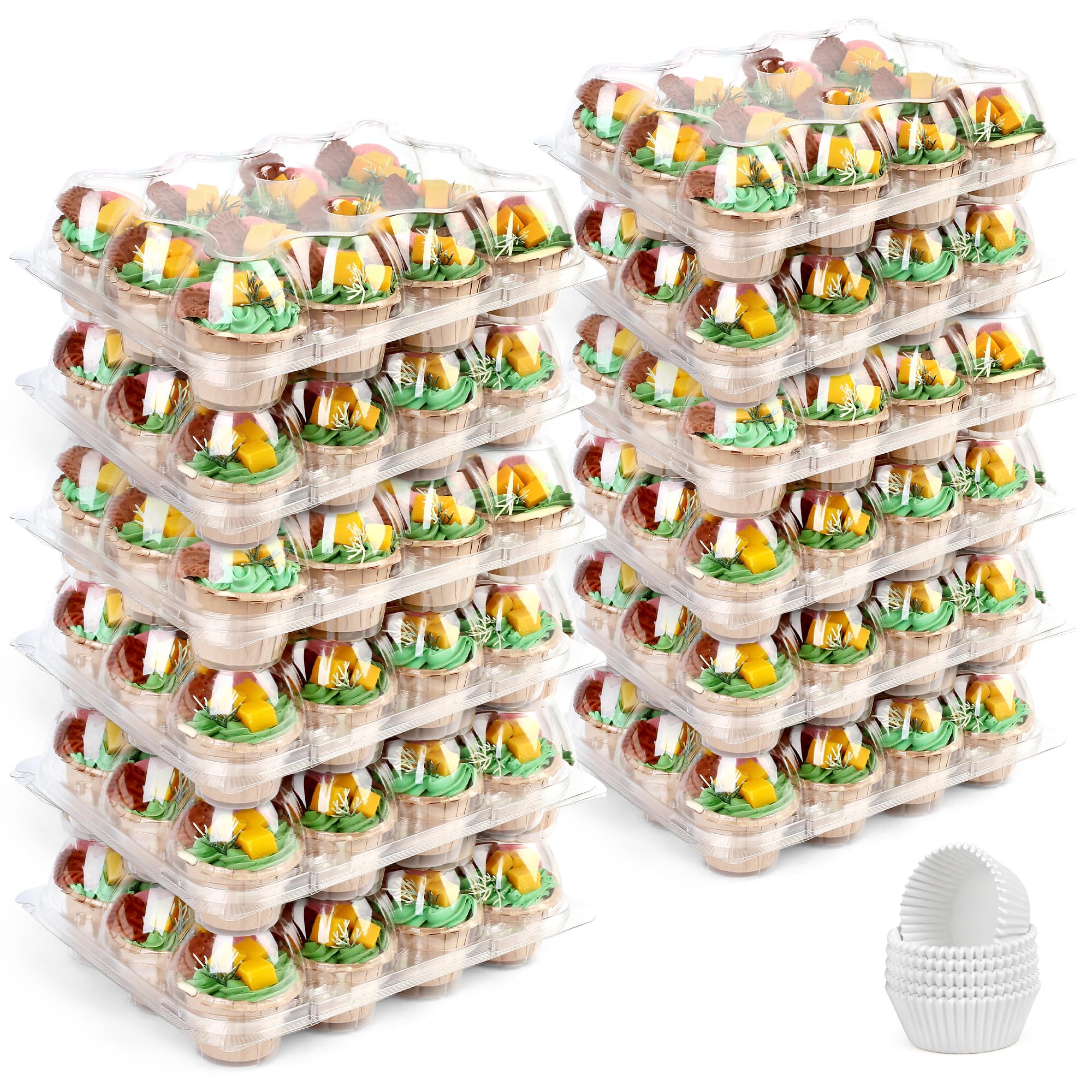 LotFancy cupcake containers 12-count with 12 sets for safe transport of cupcakes