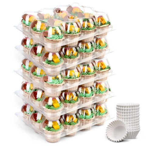 LotFancy cupcake containers showcase 12-count set with clear view of decorated cupcakes.