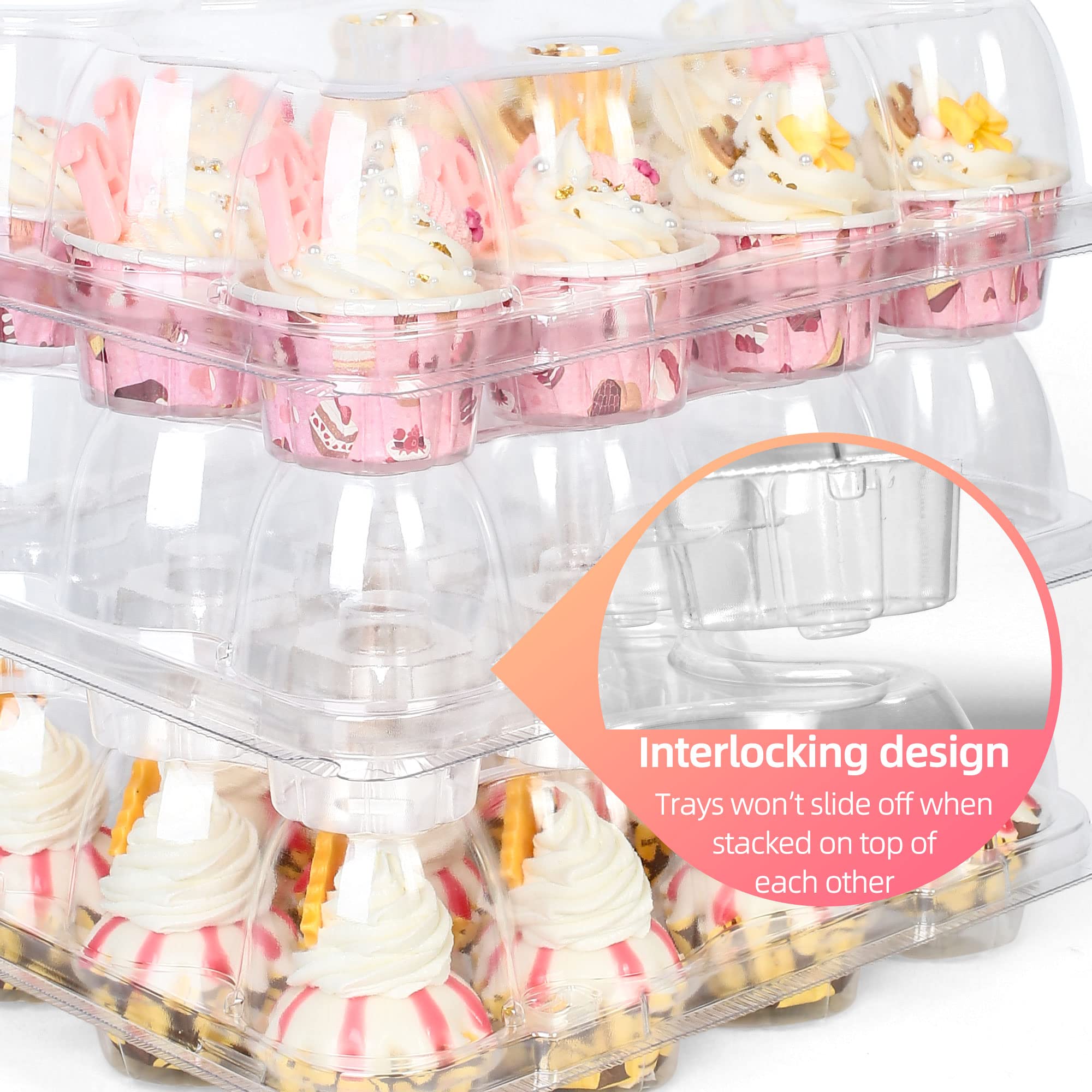 LotFancy stackable cupcake containers designed for organized transport and display.
