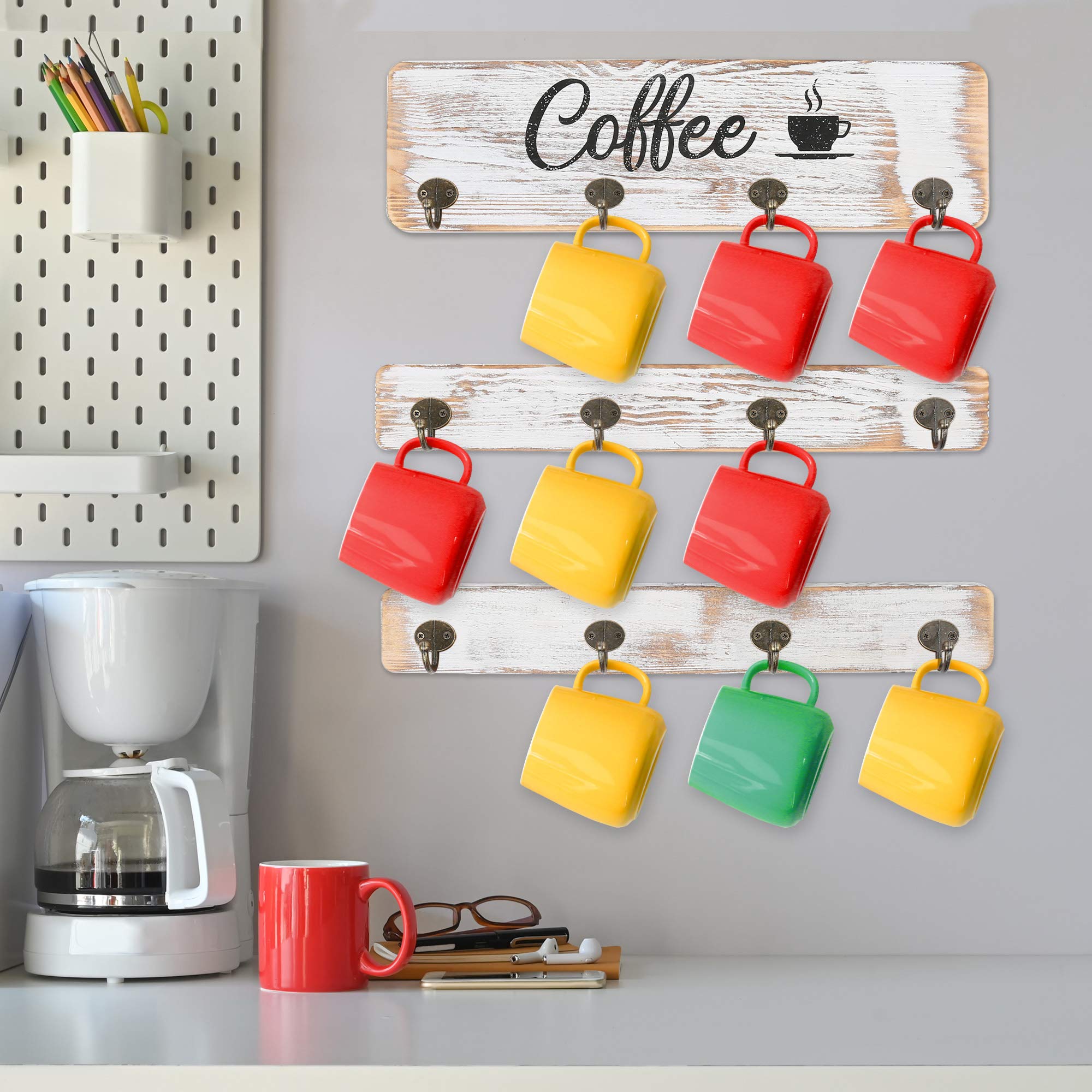 LotFancy mug holder with 4.3-inch spacing fits most mug sizes.