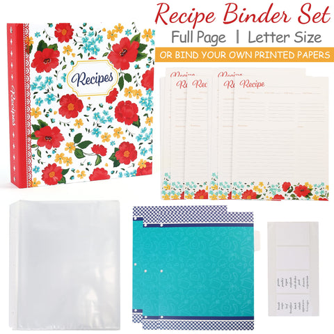 Open LotFancy recipe binder shows 3-ring design for easy organization.