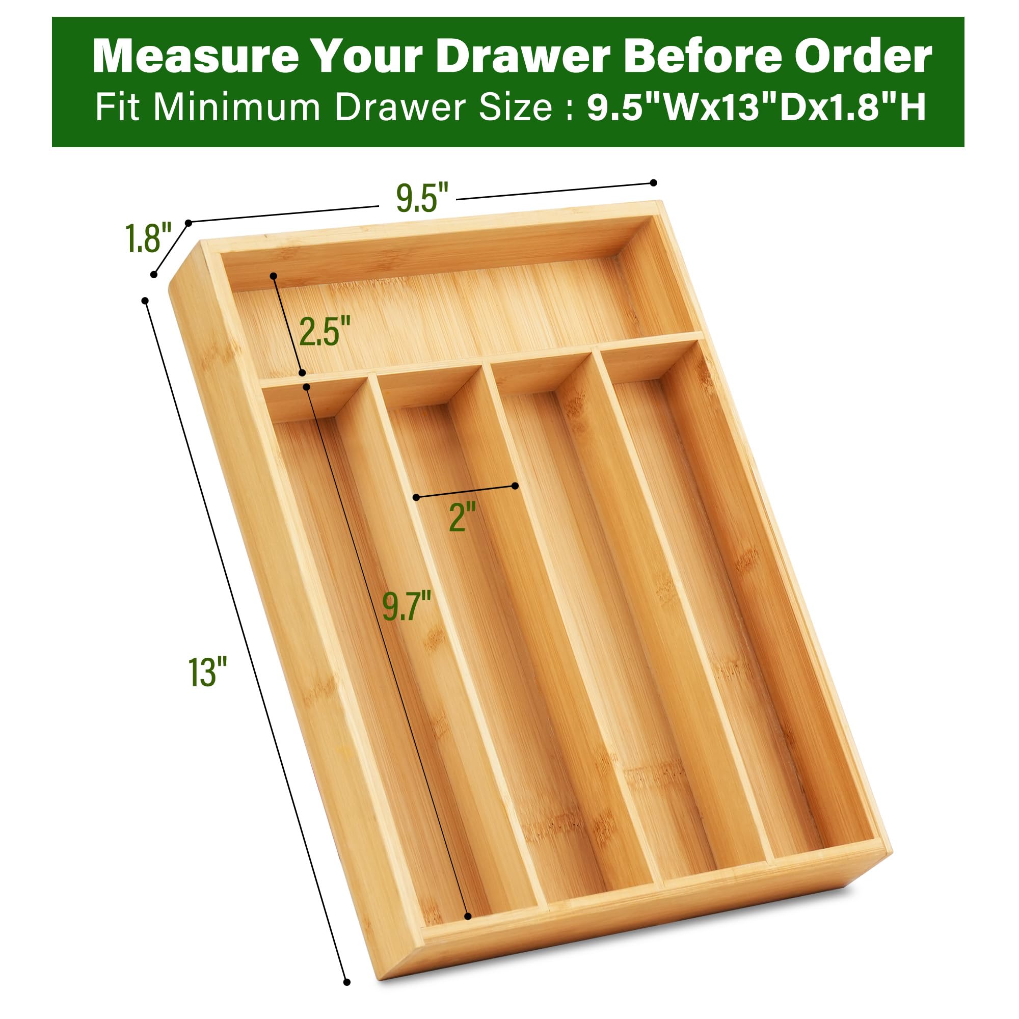 LotFancy silverware tray fits 9.5x13-inch drawers for compact kitchen storage.