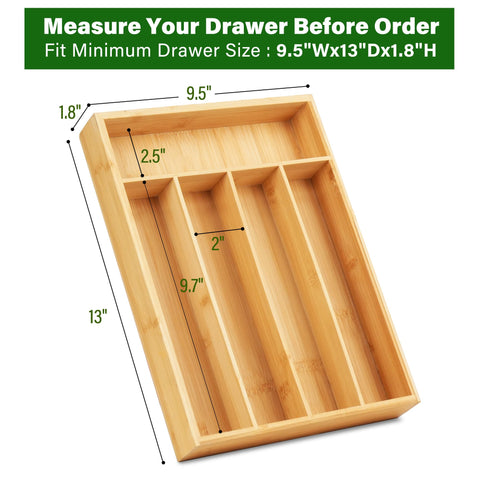 LotFancy silverware tray fits 9.5x13-inch drawers for compact kitchen storage.