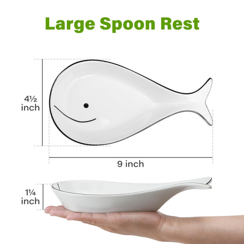 Elegant white LotFancy spoon rest with subtle black outline fits any kitchen.