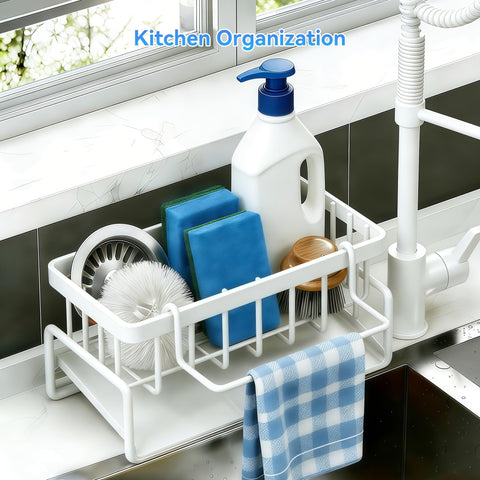 Lotgnimry towel storage keeps near-sink linens within reach.