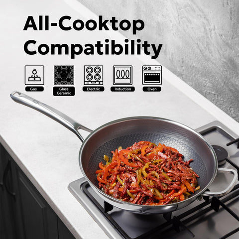 Lotus Homeclad Hybrid Wok Pan on induction cooktop delivers even heating