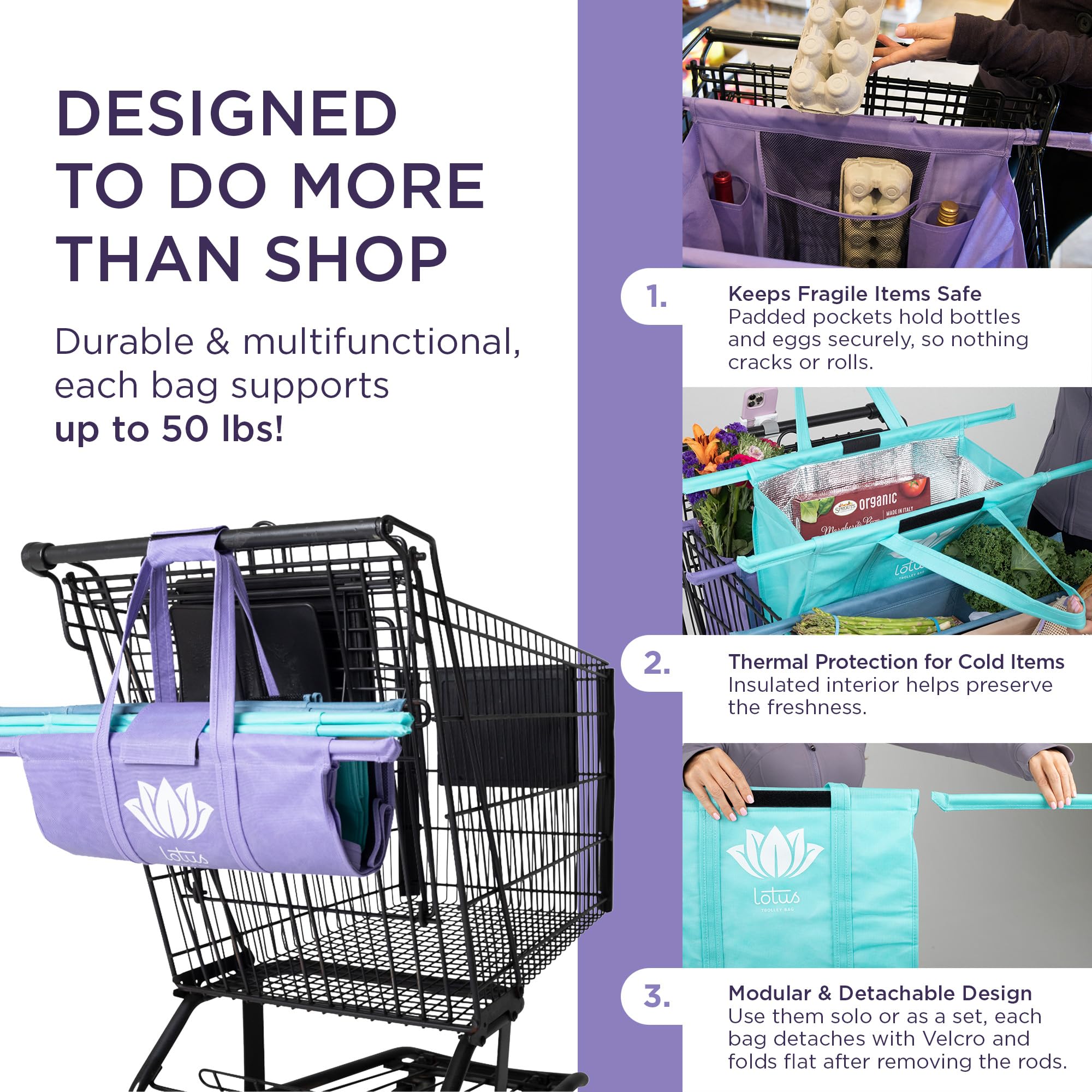 Lotus Original Trolley Bags wine pocket protects bottles during checkout.