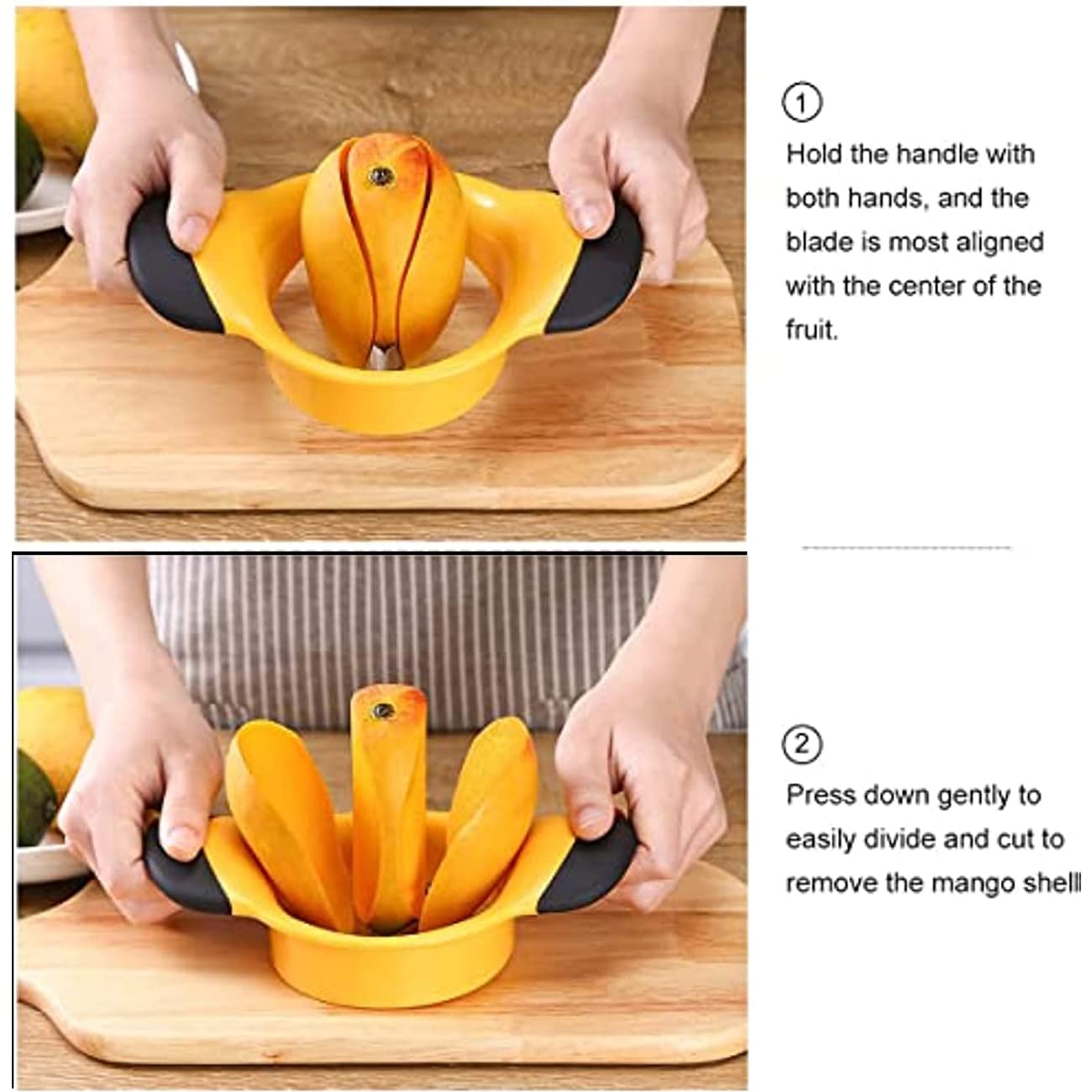 Louis Felt mango slicer easy split motion demonstrating faster prep