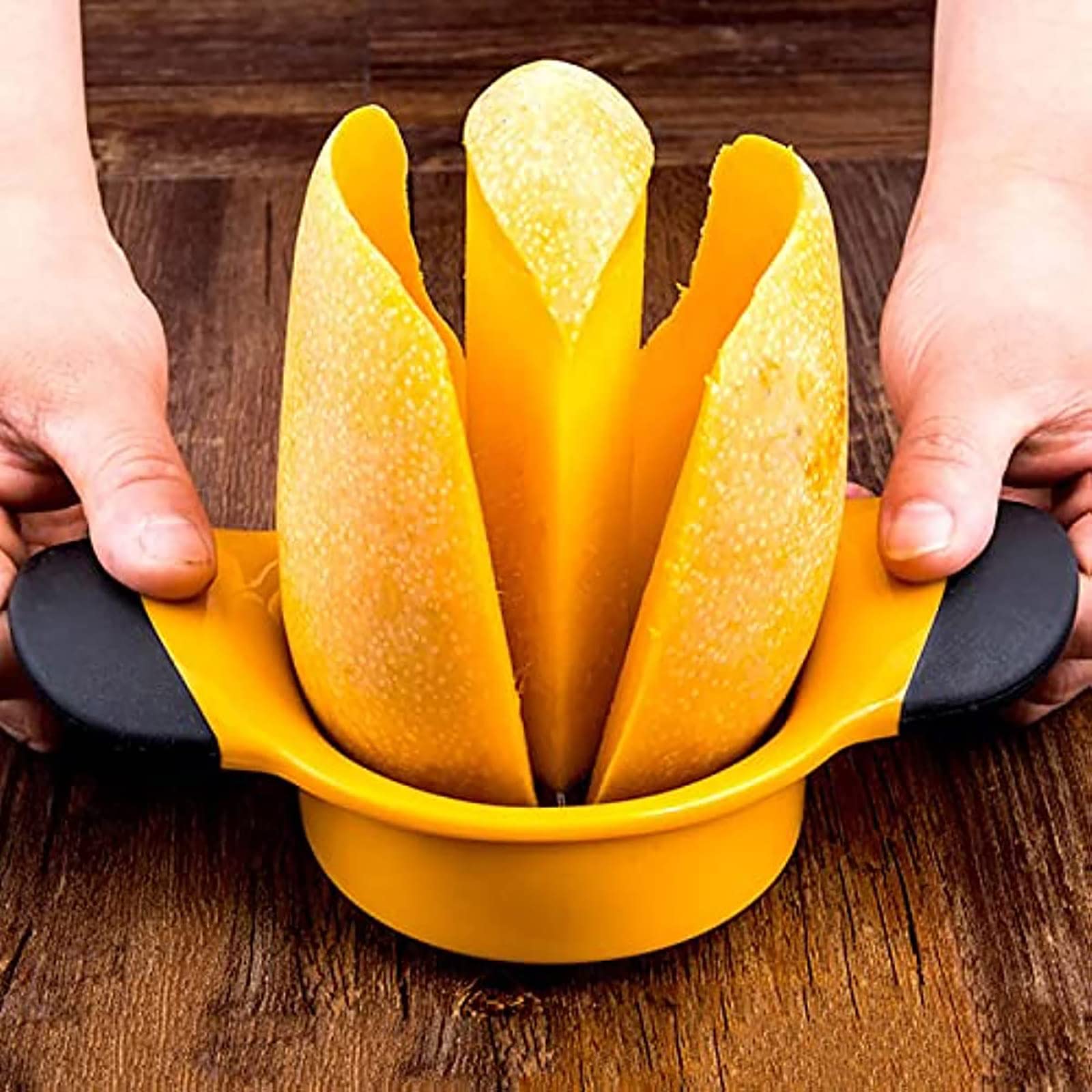 Louis Felt mango slicer pit remover in action showing easy pit extraction