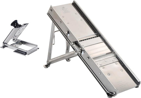 Louis Tellier Bron Coucke mandoline in stainless steel, front view for precise slicing versatility