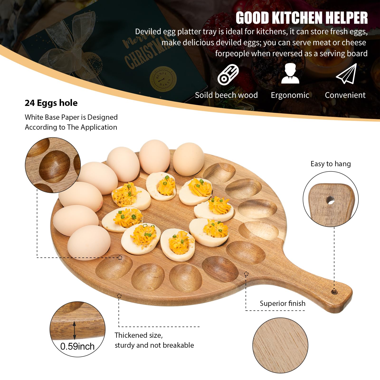 Lounsweer egg-tray-24-hole keeps boiled eggs neatly organized on the counter.