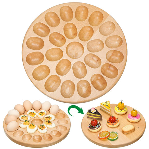 Lounsweer reversible wood deviled egg platter with 18 holes for elegant party serving