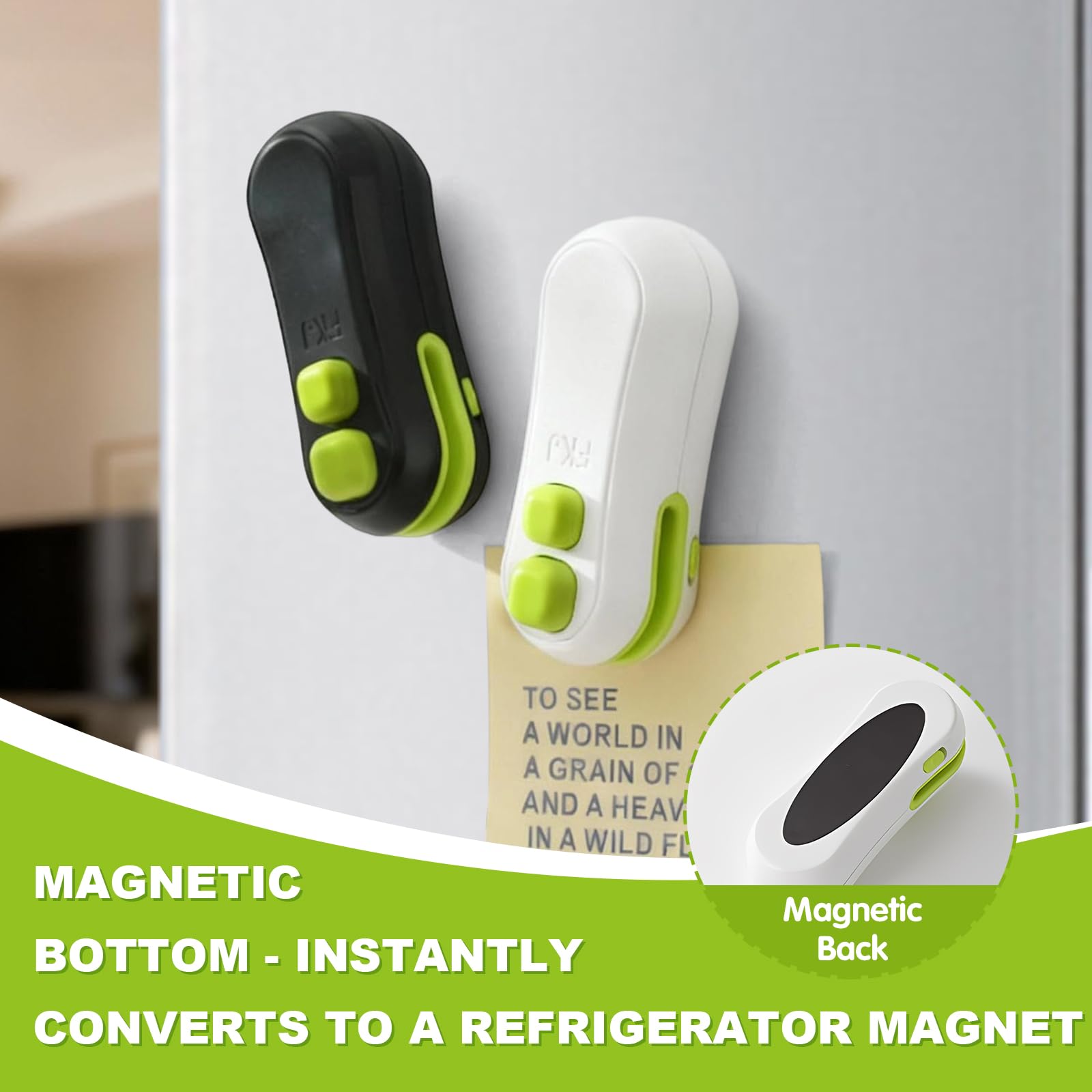 Loupai Magnetic back sticks to the fridge for easy storage.