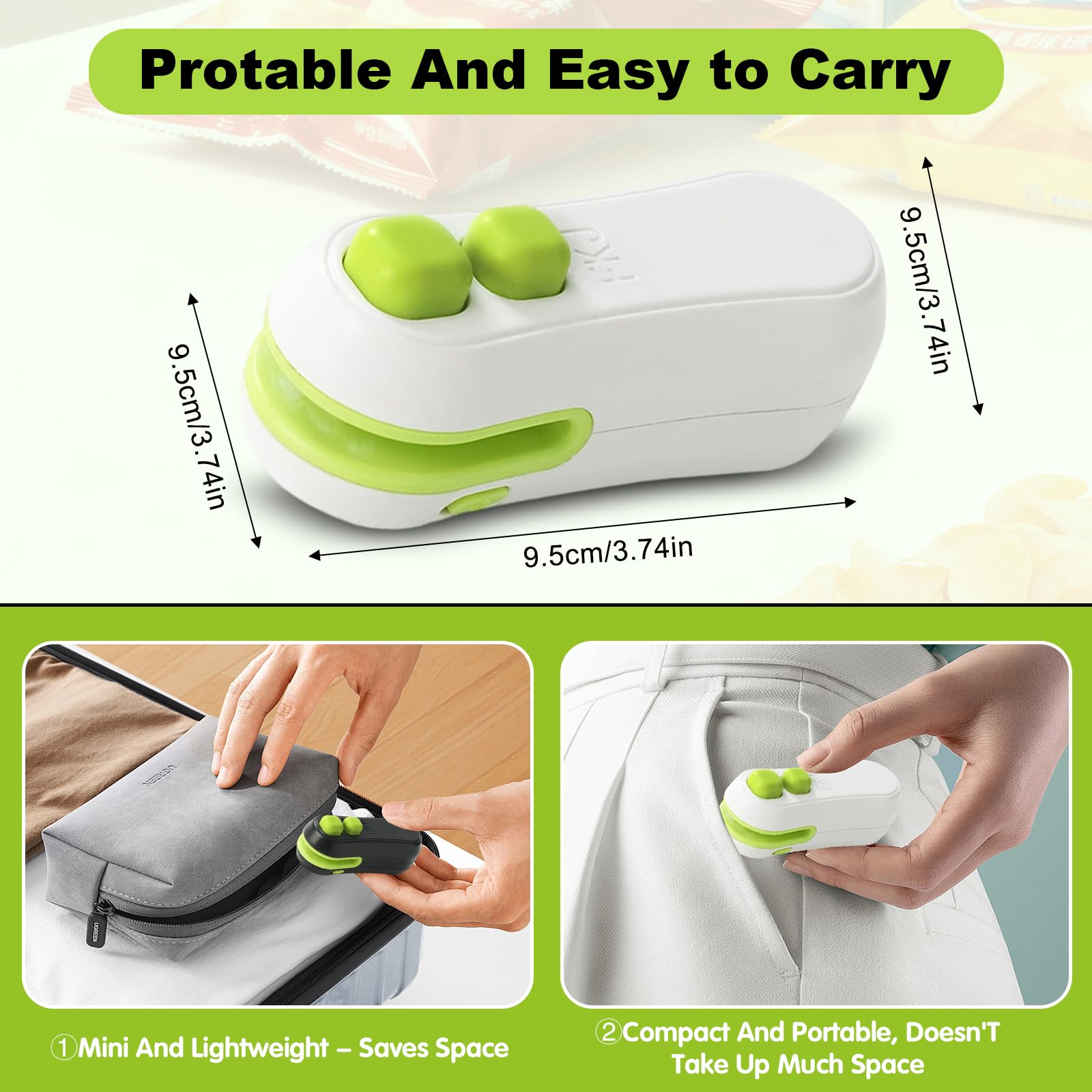 Loupai Sealer keeps snacks fresh in lunchboxes and backpacks.