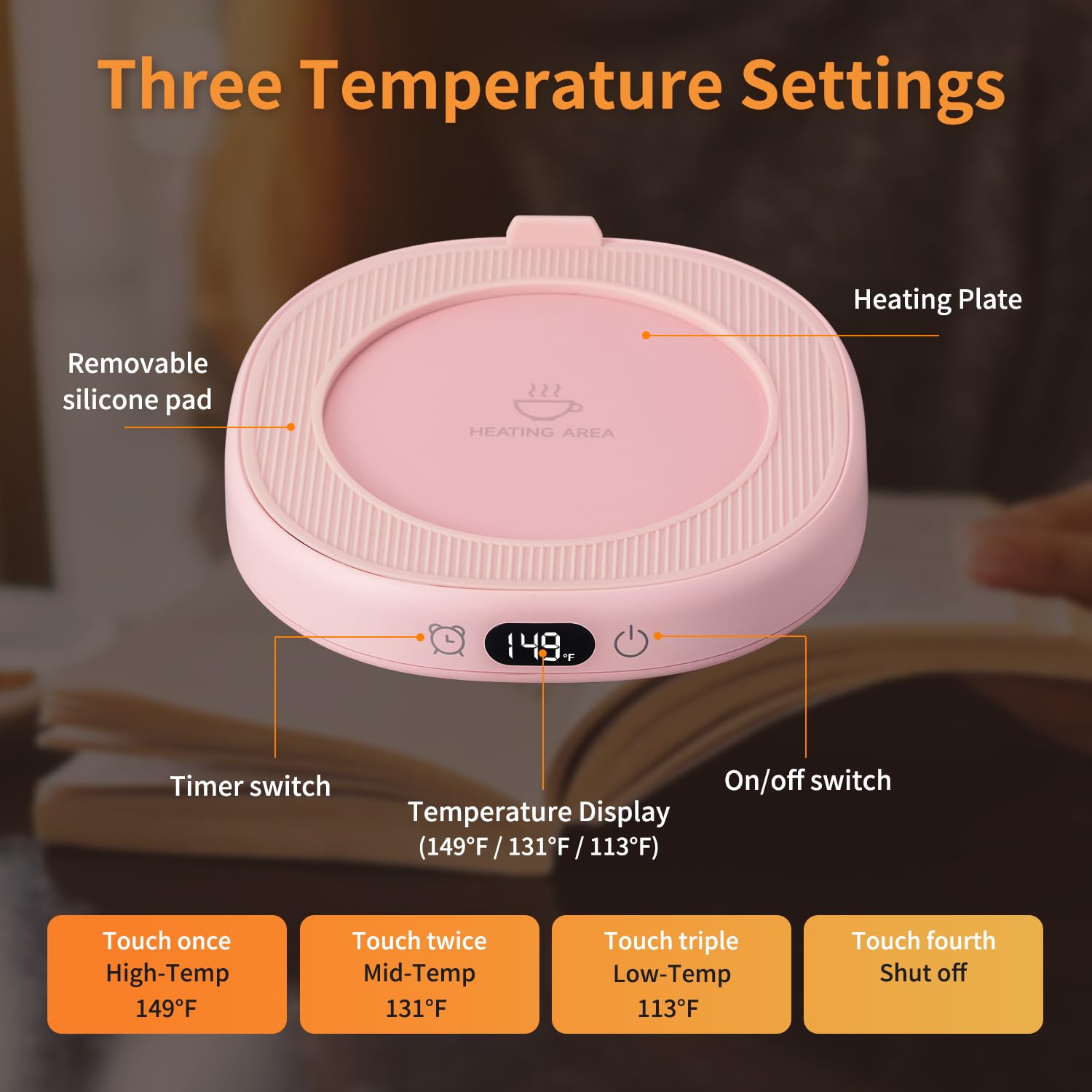 LOUTYTUO control panel showing four temperature levels for precise warmth