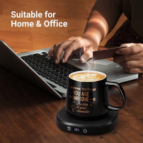 LOUTYTUO desk heater fits glass, stainless and porcelain cups for versatile use.