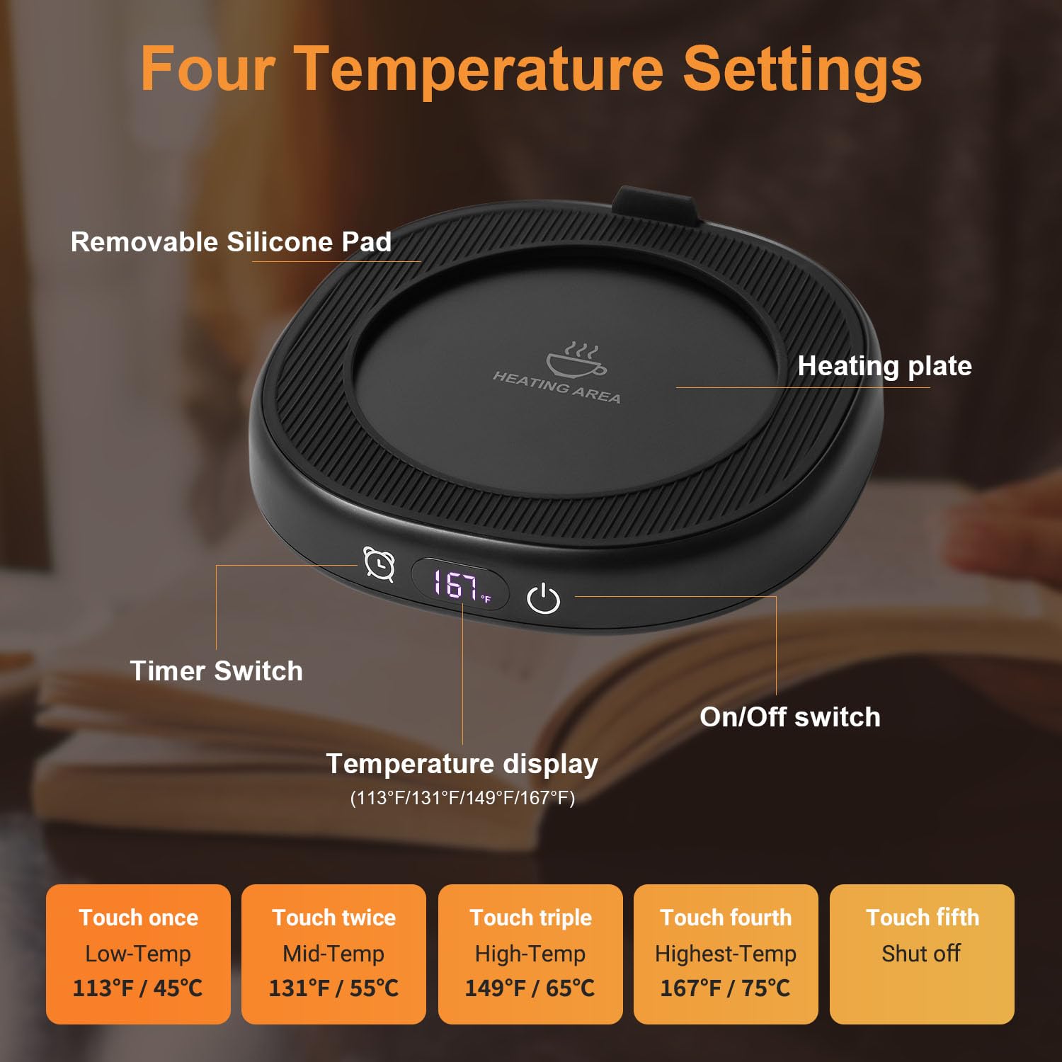 LOUTYTUO temperature settings range from 113 to 167 °F for customizable heat.