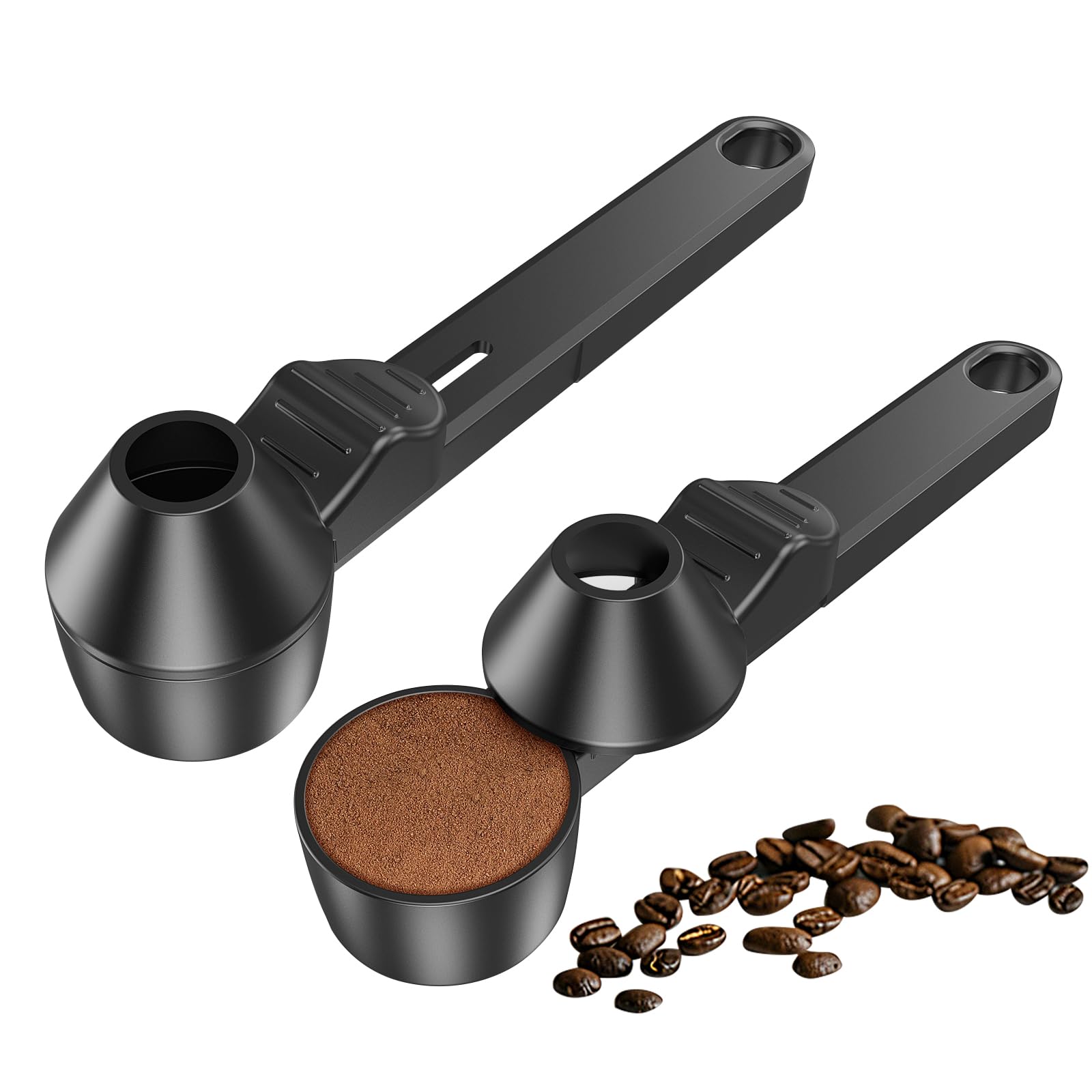 Lov Sprout coffee scoop with leveling funnel for precise 2-tablespoon measurements.