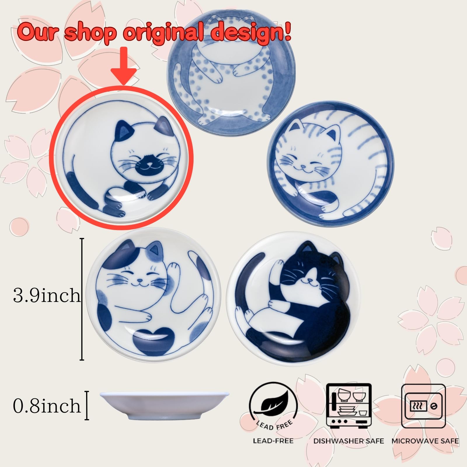 LOVE LOVE JAPAN cat-plates porcelain set ideal for soy sauce and appetizers.