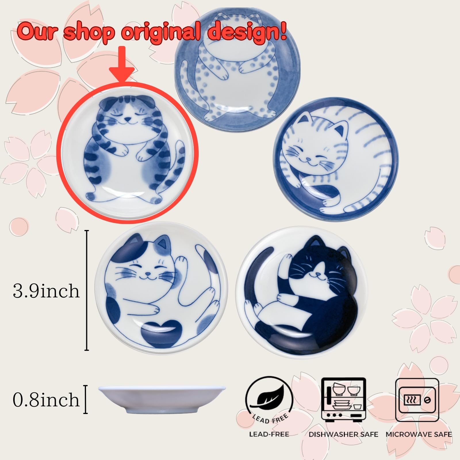LOVE LOVE JAPAN NEKOCHIGURA cat plate set—cute designs ideal for appetizers and desserts.