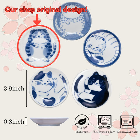 LOVE LOVE JAPAN NEKOCHIGURA cat plate set—cute designs ideal for appetizers and desserts.