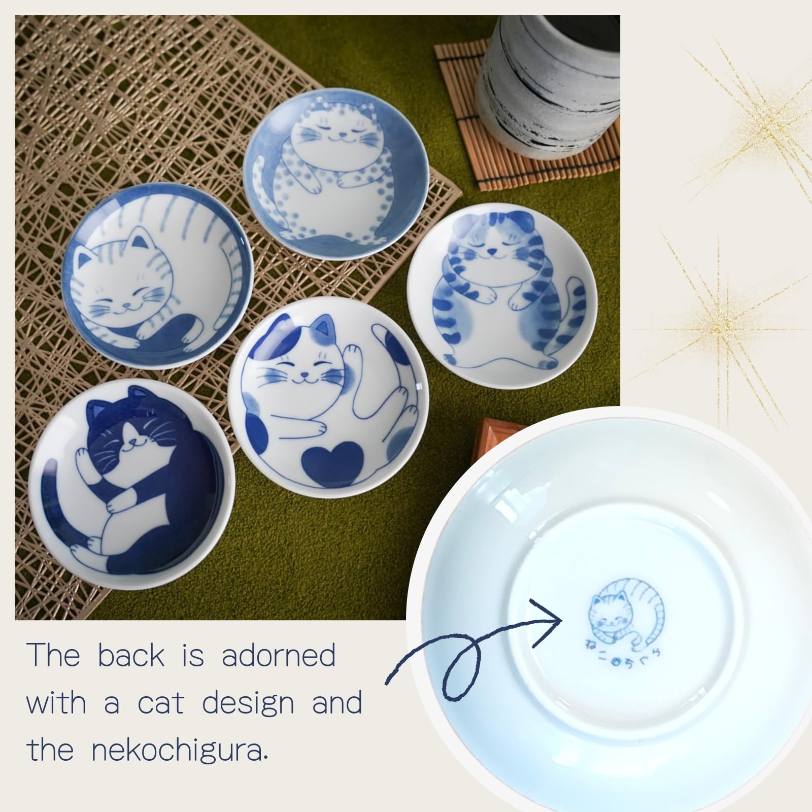 LOVE LOVE JAPAN NEKOCHIGURA small plate—space-saving sushi plate for soy sauce and dips.