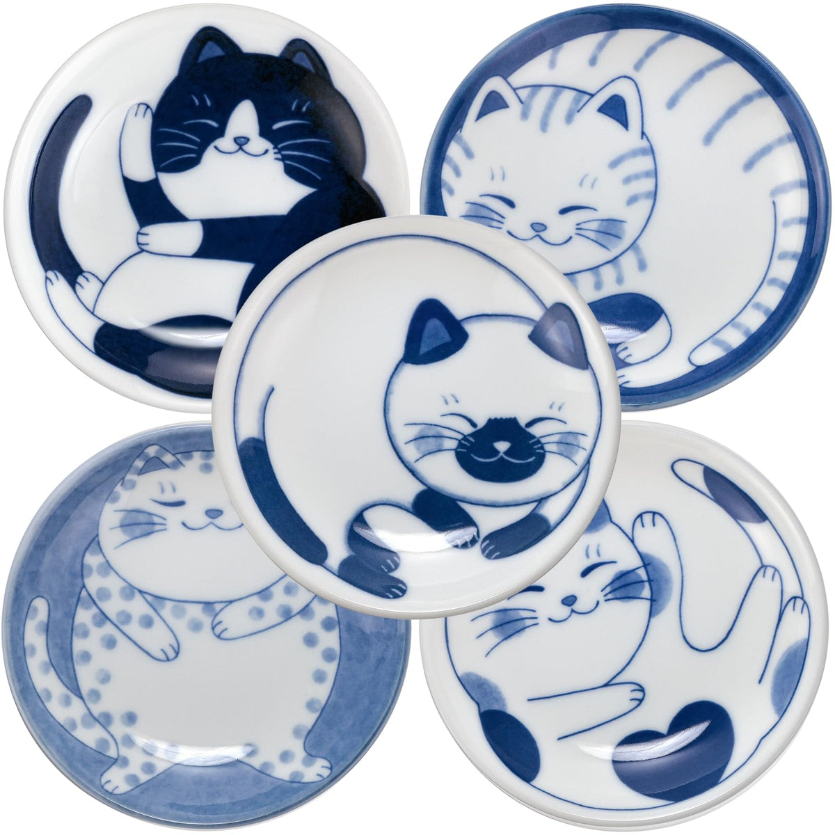 LOVE LOVE JAPAN sleeping cat small plates set for sushi and desserts at home.