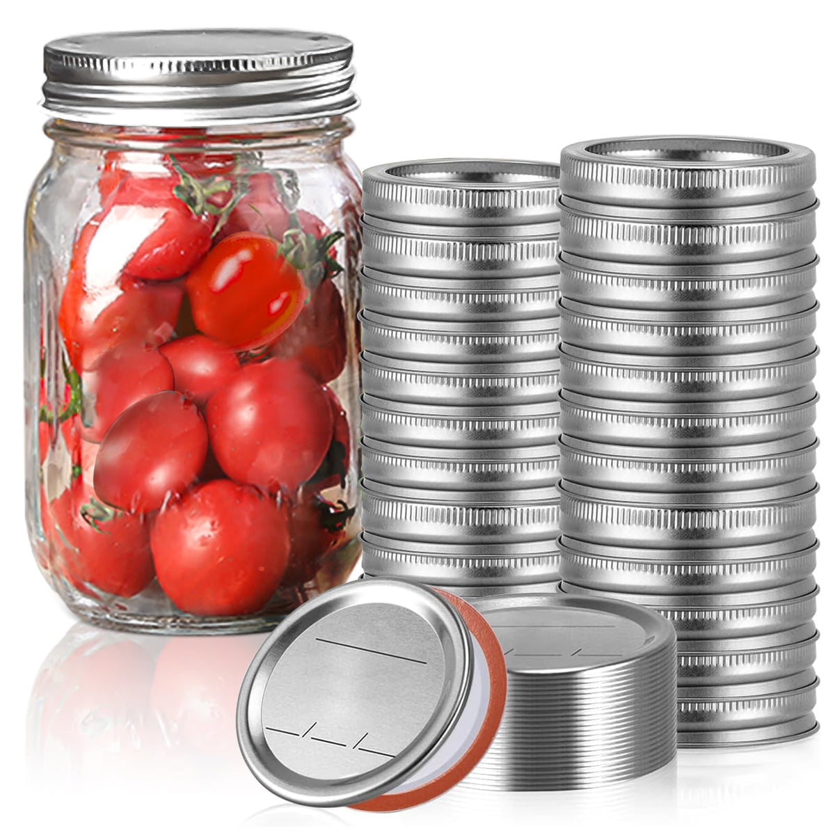 Love Moment 48pcs regular mouth lids and rings seal mason jars airtight for freshness