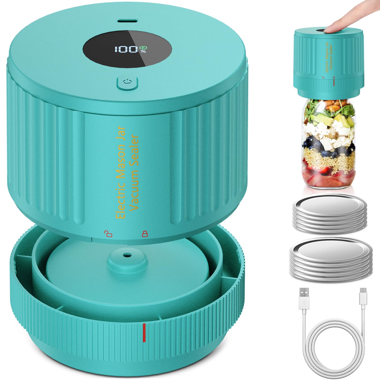 Love Moment electric mason jar vacuum sealer in wide-mouth setup preserving freshness.