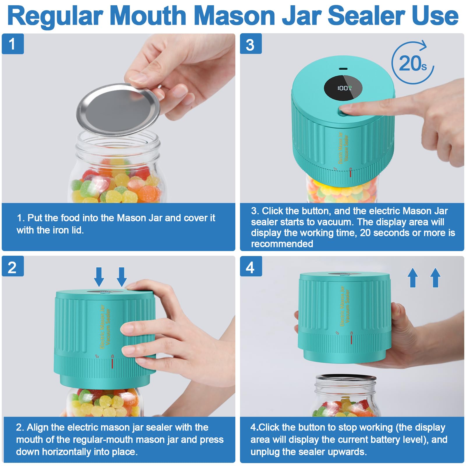 Love Moment wide-mouth mason jar lids included for secure storage.