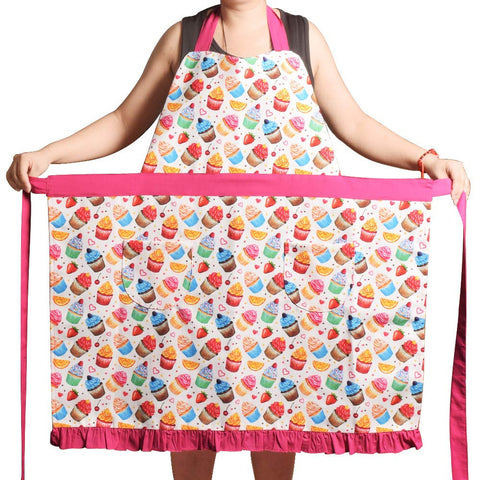 Love Potato pink cupcake apron with pockets and adjustable ties for comfortable cooking