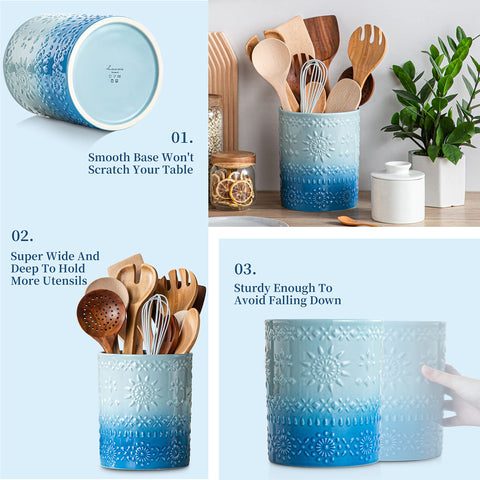 LOVECASA 7.2-inch height fits long utensils without tipping.
