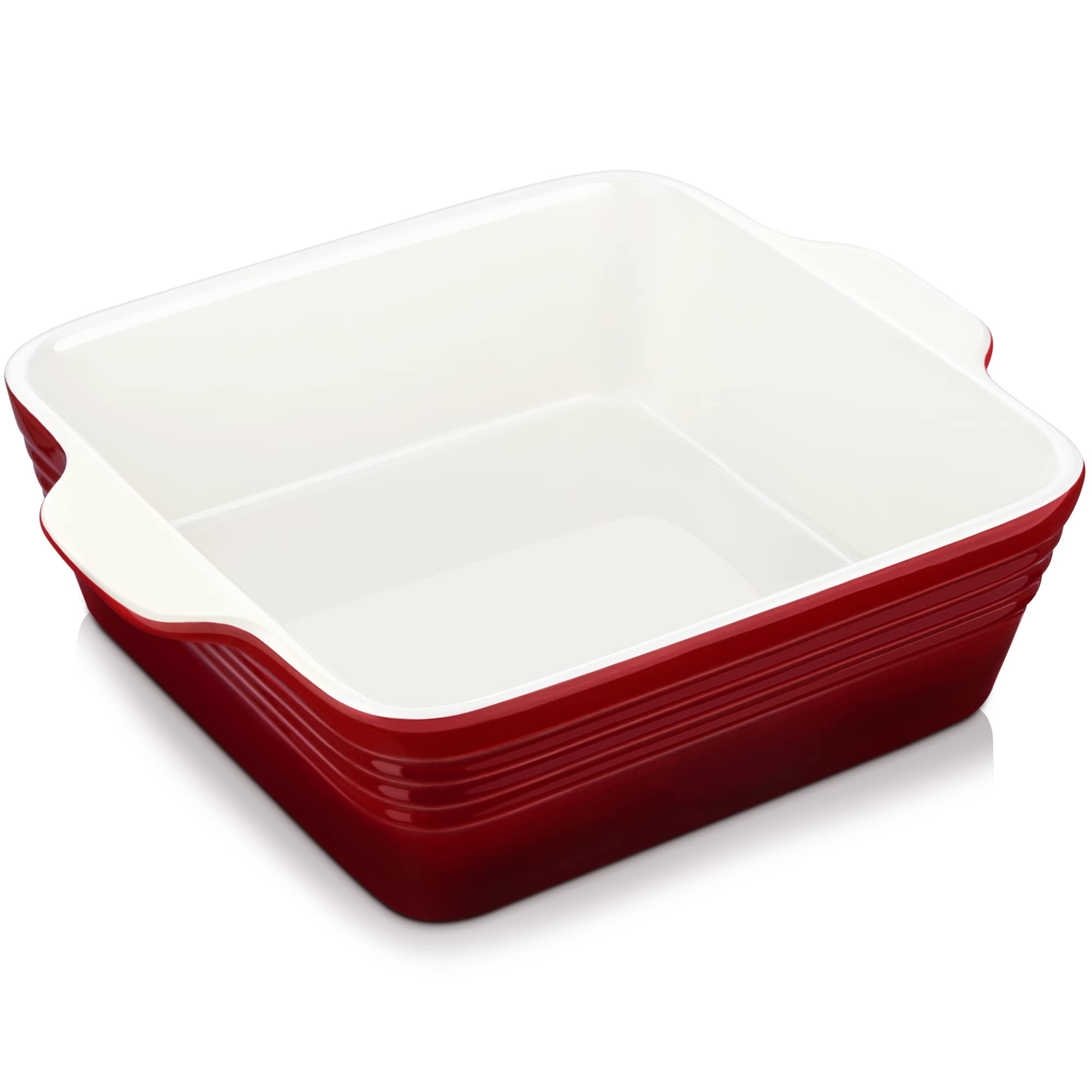 LOVECASA 8x8 baking pan in red stoneware, oven-ready for casseroles and desserts