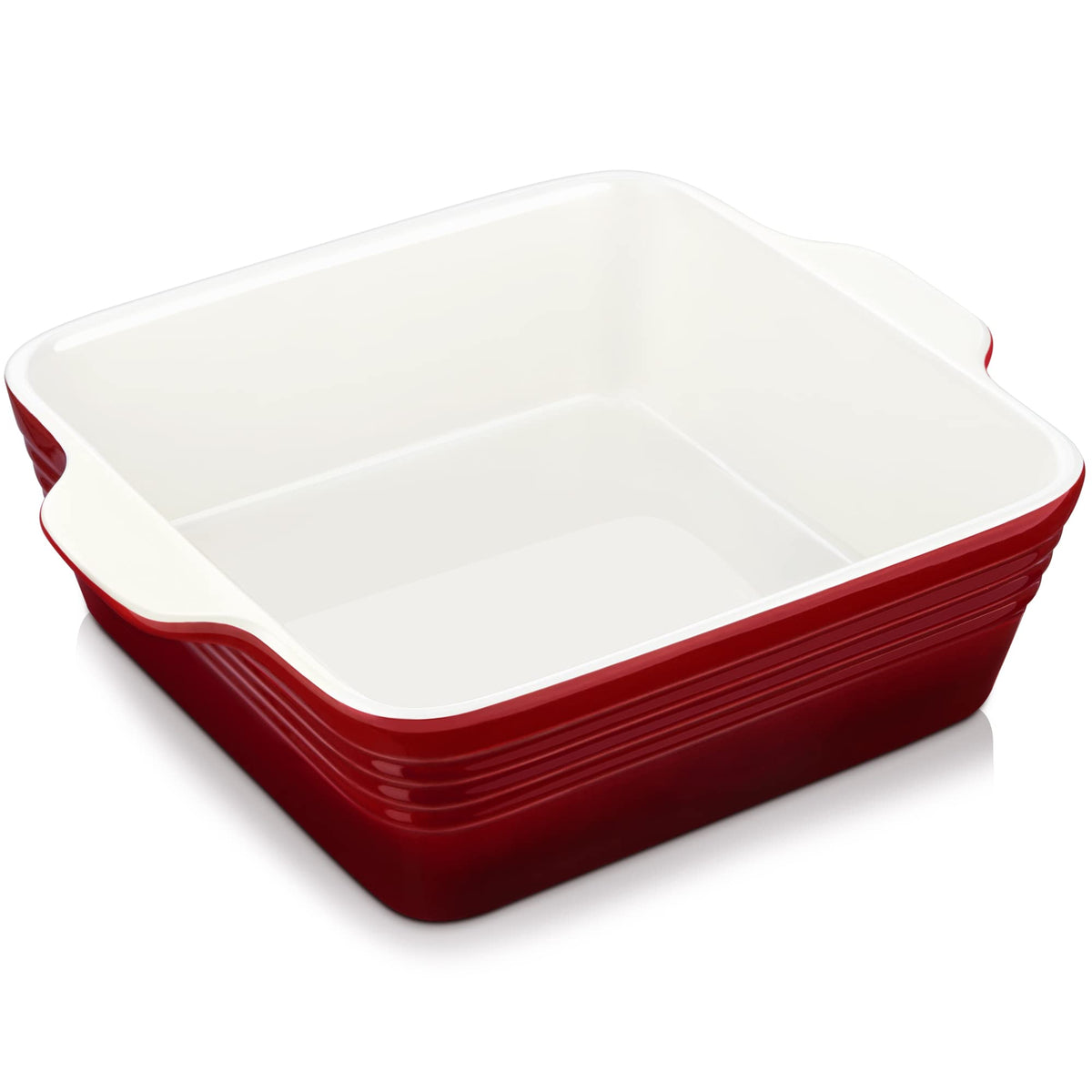 LOVECASA 8x8 baking pan in red stoneware, oven-ready for casseroles and desserts