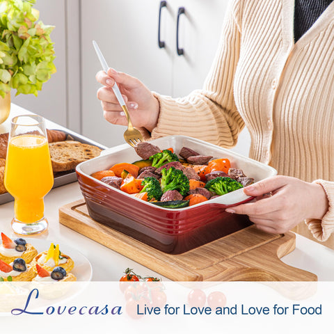 LOVECASA baking pan with double striped handles for secure transport